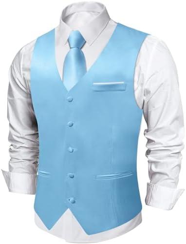DiBanGu Mens Suit Vest and Tie Set Solid Color Satin Waistcoat Necktie Wedding Party Casual Dress Vest for Tuxedo, S