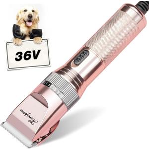 Dog Clippers for Grooming,Upgraded 36V Heavy Duty Dog Clippers,Professional Pet Hair Trimmer for Thick Coat,Corded Pet Clipper with Guard Combs Brush (Gold)