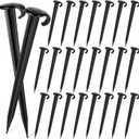 Vicenpal 24 Pcs 7 Inch Plastic Yard Stakes Inflatables Heavy Duty Plastic Garden Stakes for Tent Ground Replacement Outdoor Fence Lawn Pegs Landscape Staples Halloween Christmas Decorations (Black)
