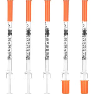 100Pack Lab Dispensing Transfer Liquid U-100-31 Ga, 0.5cc/mL Jeringas with 1/4" (6mm) Cap, Individually Wrapped