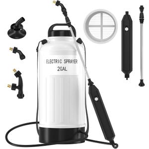 Battery Powered Electric Sprayer 2 Gallon Garden Pump Sprayer, Retractable Wand, 3 Mist Nozzles, USB Rechargeable Handle & Adjustable Shoulder Strap for Yard Lawn Planting