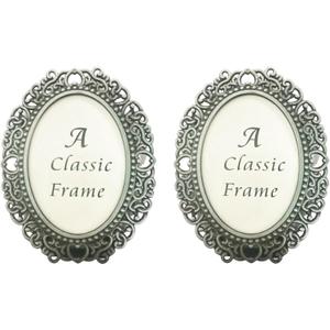 2 Pack Mini Metal Vintage Picture Frame, 2x3 Inch Retro Small Photo Frame in Heart Oval Rectangle Round Shapes (Oval, Retro Silver, 2x3)