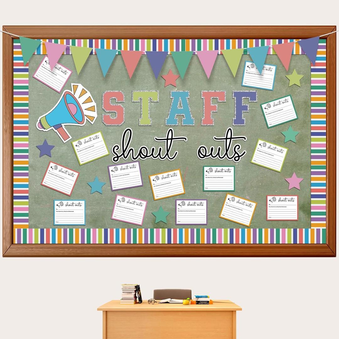Staff Shout Out Bulletin Board Decoration Colorful Staff Shout Outs Bulletin Board Set with 21 Appreciation and Recognition Cutouts for School Classroom Office Appreciation Wall Door Decor Supplies