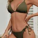 Zuvebamyo Women's Two Piece Bikini Swimsuit Sexy Ribbed Triangle Top Bathing Suits String Cheeky Bikini Sets (Green, L)