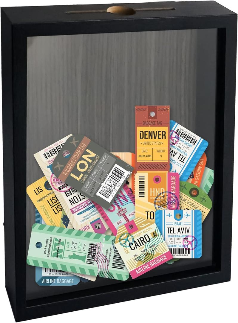 Ticket Shadow Box 8x10 Top Loading Display Case Frame with Slot on Top, Customizable DIY Sweet Gift, Movie Travel Sporting Events Concert Ticket Stubs Drink Beer Caps- Memory Box (Black)
