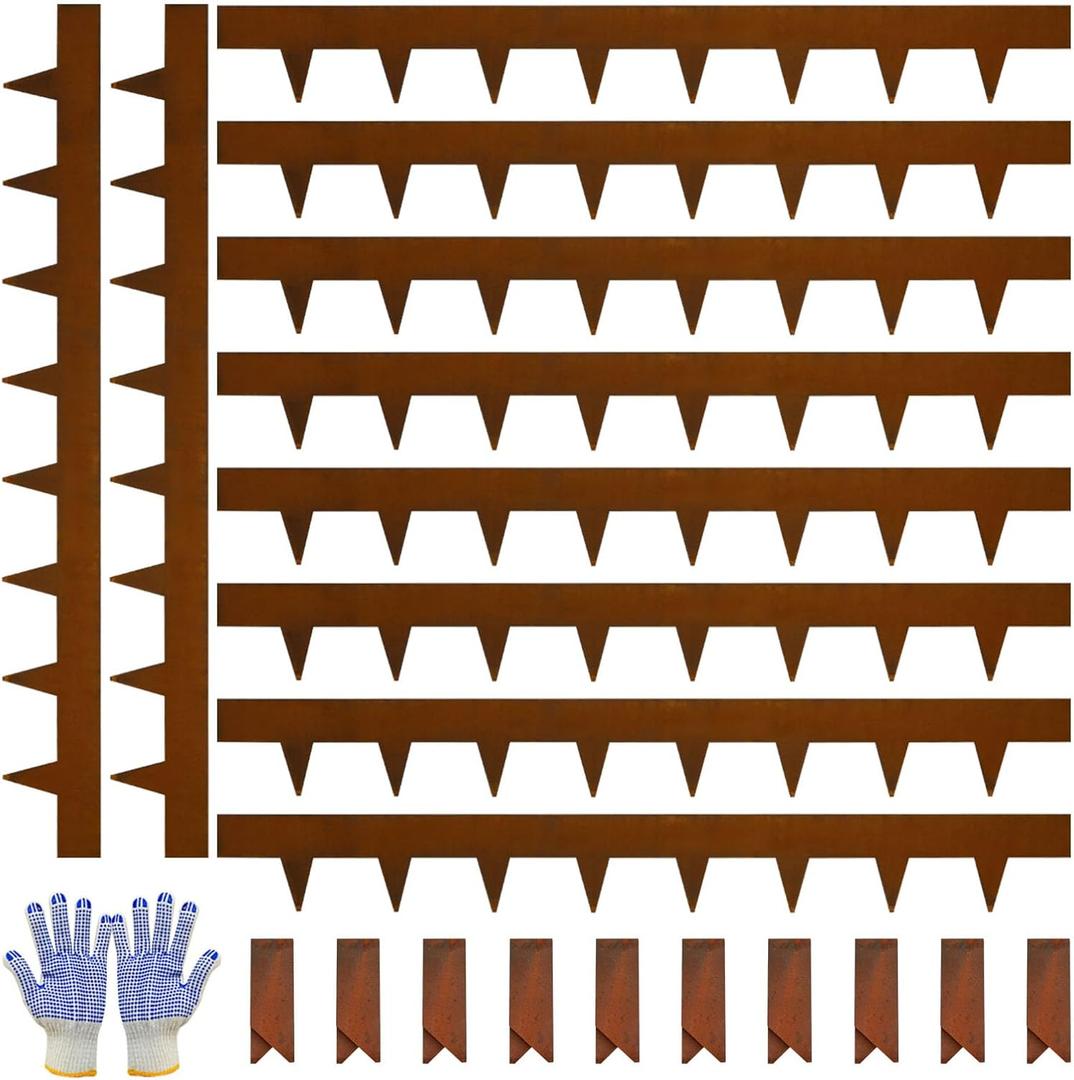 Corten Steel Landscape Edging-4.5" H X 40" L Metal Garden Edging-33FT-Landscape Lawn Edging 10 Pcs-No-Dig Hammer Heavy Duty Steel Edging-Bendable Border Strips for Lawn Yard GJWCVL-10 Clips