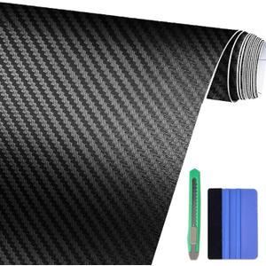 Arespark 3D Carbon Fiber Vinyl Wrap, Black Vinyl Wrap Film Carbon Fiber Stickers for Cars Auto Moto, Air Release Bubble Free Sheet Decals Including Tool Kits 1ftX10ft