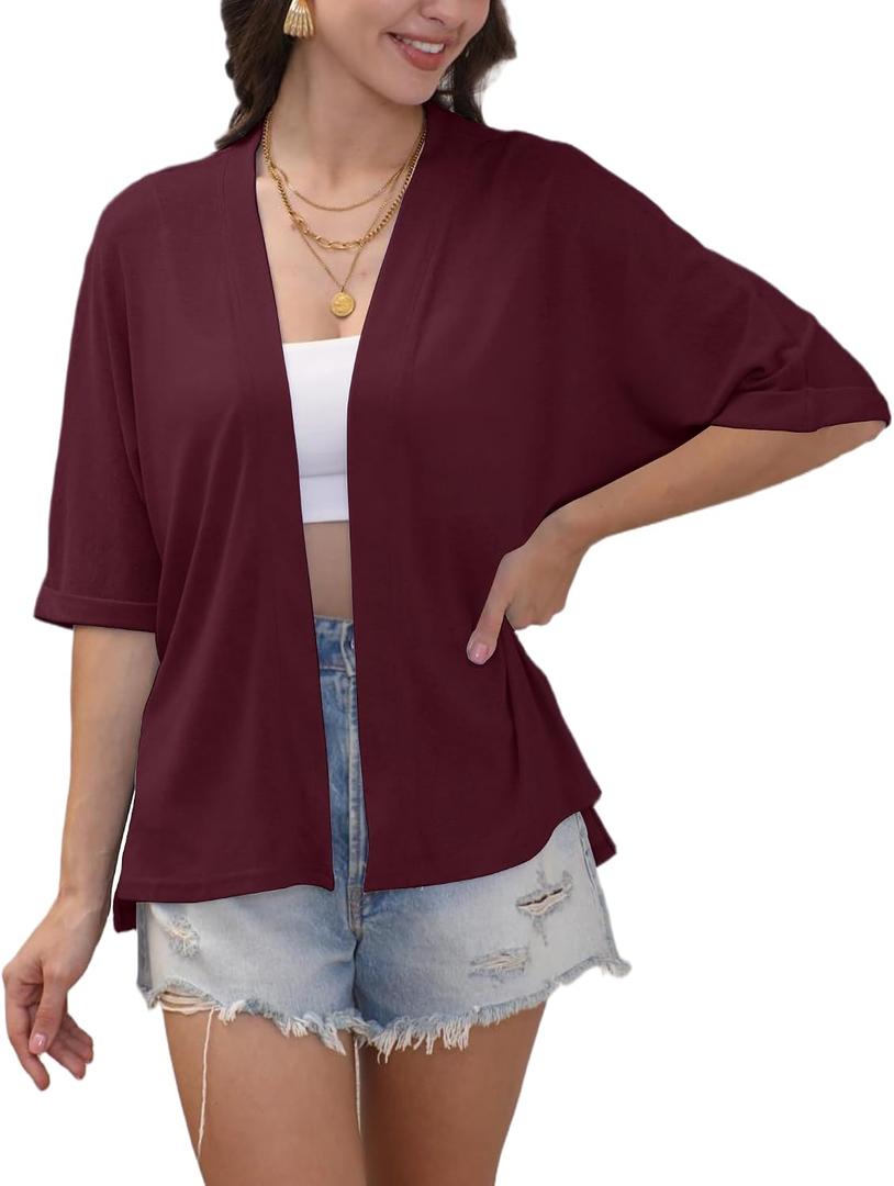Women's Lightweight Kimono Short Sleeve Cardigan (S)