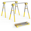 Adjustable Height Sawhorse 2 Pack, Folding Portable Saw Horses with 30-34 inch Adjustable Legs, Heavy Duty Steel Pro Bench Saw Horse for Woodworking, Carpenters, Contractors, Fully Assembled (yellow)