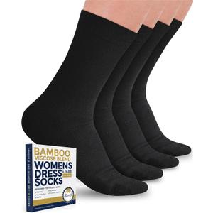Pembrook Bamboo Viscose Dress Socks Women - 4 Pairs Crew Trouser Socks Women | Moisture Wicking Thin Socks Women (Medium)