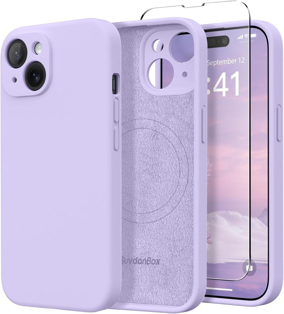 Magnetic for iPhone 15 Plus Case, Compatible with MagSafe, [Full Camera Protection][Screen Protector] Silicone Shockproof Protective Phone Case for iPhone 15 Plus 6.7", Clove Purple