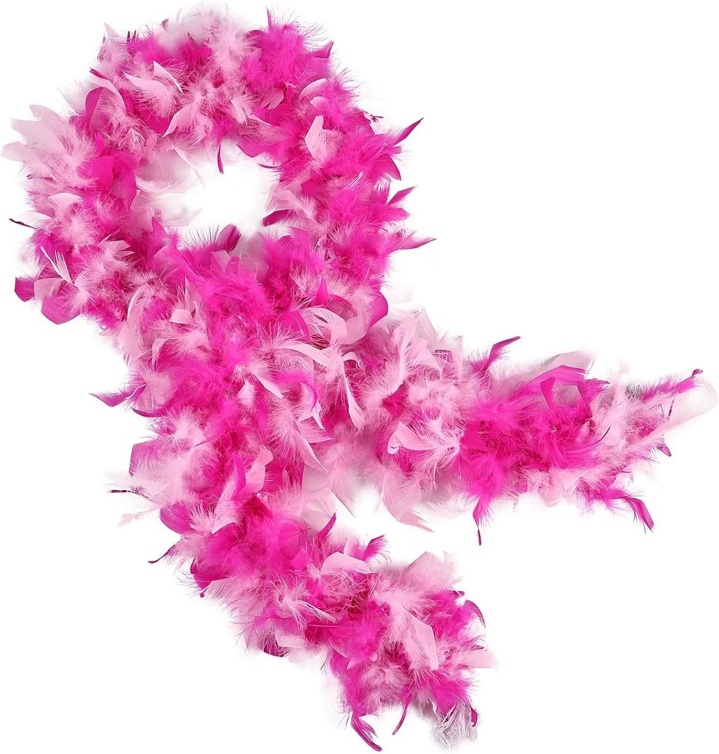 THARAHT Mix Color Chandelle Turkey Feather Boa 2 Yards 60g for DIY Craft Home Dancing Wedding Mardi Gras Party Halloween Costume Decoration Feather Boa Pink Fusica