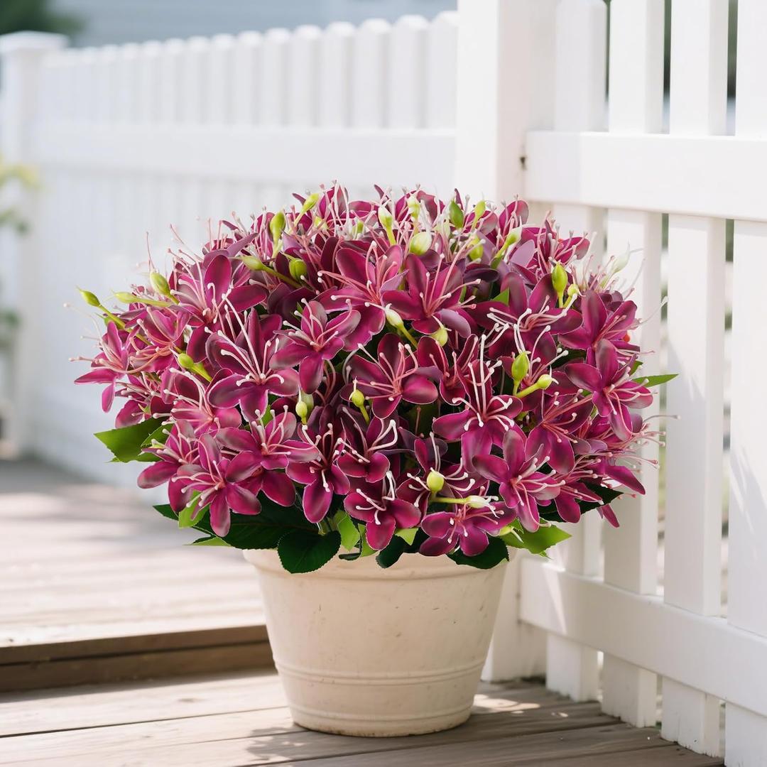 Artificial Lily Flowers 14'' for Outdoors 6 Bundles Fake Flowers Plastic Plants UV Resistant for Home Garden Spring Summer Outdoor Indoor Decorations (Red)