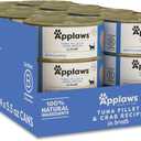 Applaws Tuna Fillet & Crab in Broth Wet Cat Food 24-Pack 5.5 oz Cans | 100% Natural, High Quality Protein, Limited Ingredient, Grain Free, No Fillers, No Artificial Additives (EXP 05/06/28)