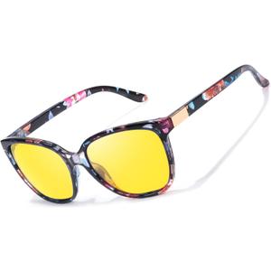 TJUTR Night Vision Driving Glasses for Men & Women, Polarized Anti Glare Yellow Lens Glasses for Night Time Safety TN2582