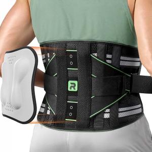 Rakiie Lumbar Back Brace with Removable 3D Pad, Adjustable Lower Back Pain Relief Support for Men and Women, Comfortable Back Support Belt Ideal for Lower Back Pain, Sciatica, Green Size XL, X-Large