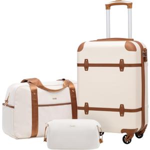 Coolife Luggage Set 3 Piece Suitcase Set Carry On Luggage PC Hardside Luggage TSA Lock Spinner Wheels Telescopic Handle (White)