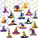 2 x 24Pcs Witch Hat Theme Hanging Swirls Halloween Party Decorations Halloween Witch Hats Theme Ceiling Swirl Streamers for Witches Themed Birthday Party Baby Shower Supplies