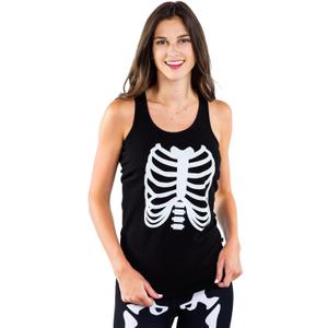 Tipsy Elves Halloween Womens Skeleton Costume Shirt - Cute and Spooky Adult Womens Skeleton Tops - Front Printed Ribcage (Medium, Black)