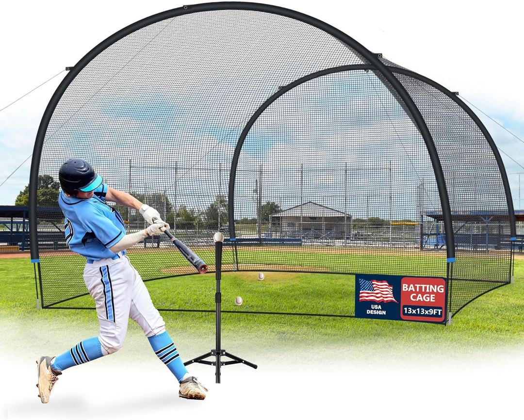SHANTRA Batting Cage with Frame and Net, 13/22/30FT Baseball Batting Cage for Backyard, Baseball & Softball Hitting Cage Netting for Outdoor Hitting & Pitching Practice, Softball Baseball Cage