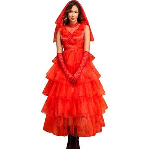 Lydia Deetz Costume Lydia Bride 80s Prom Tulle Dress Red Wedding Dress Halloween Horror Cosplay
Size XL