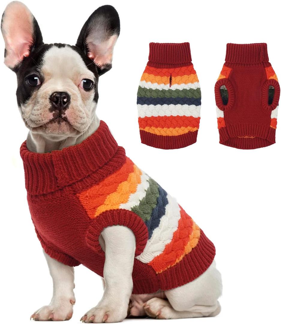 Kuoser Dog Sweater, Thermal Dog Sweaters for Medium Dogs Girl Boy, Puppy Christmas Sweater Thrtleneck Knitwear, Cozy Sweaters for Dogs, Thanksgiving Pet Outfit Warm Clothes for Fall Winter, Red M (Medium (Chest: 15.7''; Weight: 9 - 13LB)