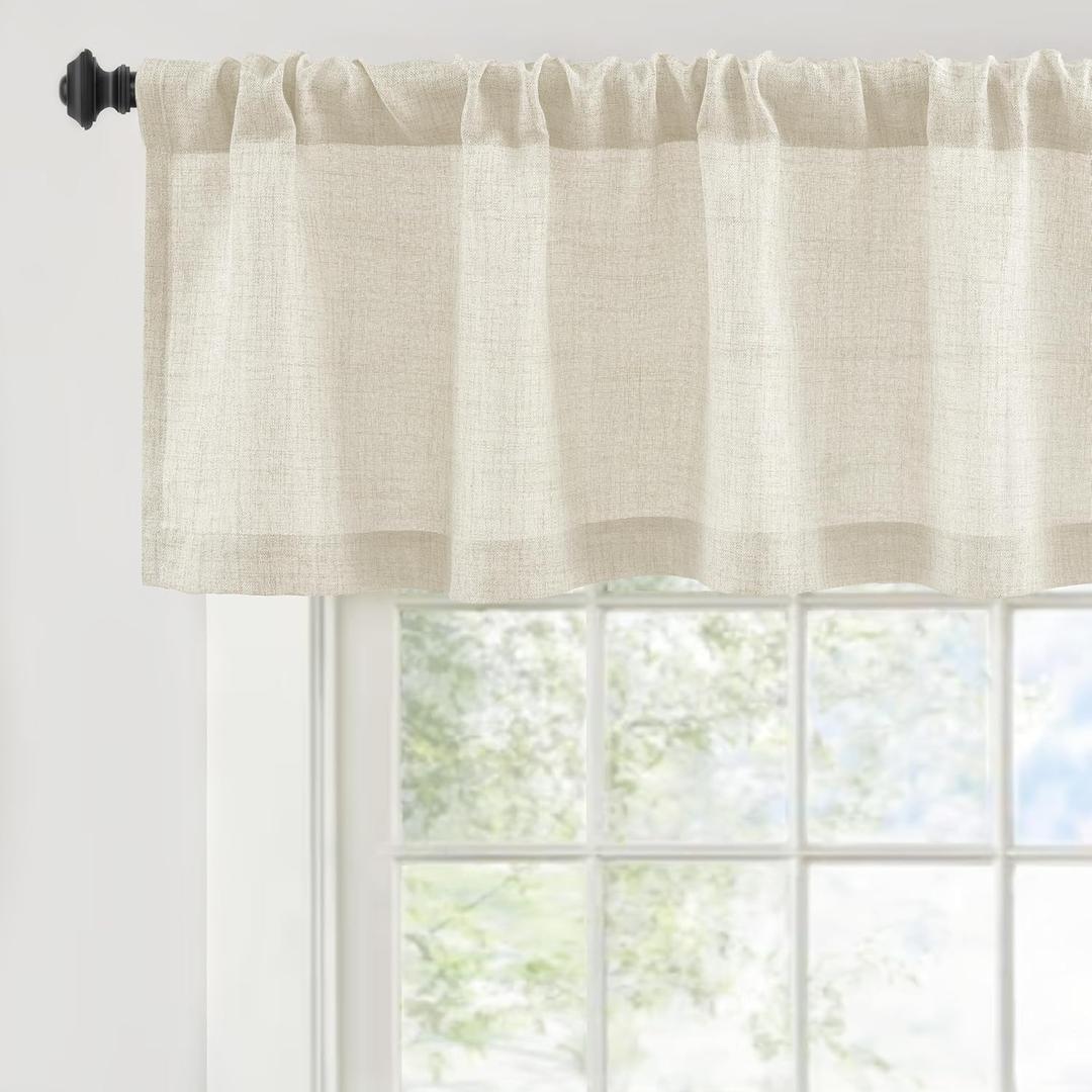 DriftAway Linen Textured Curtain Valances for Windows Light Filtering 3 Inch Rod Pocket Farmhouse Country Rustic Kitchen Valances for Bedroom Living Room Bathroom 14 inch Length Beige