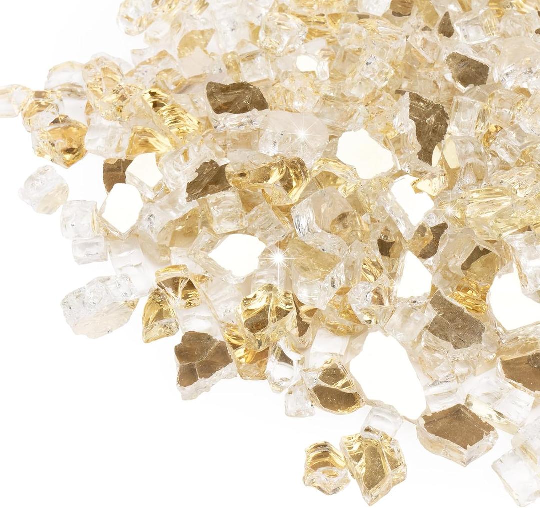 GASPRO 10 lbs Fire Glass for Propane Fire Pit, 1/2-Inch Glass Rocks for Fire Pit Table Fireplace, Gold
