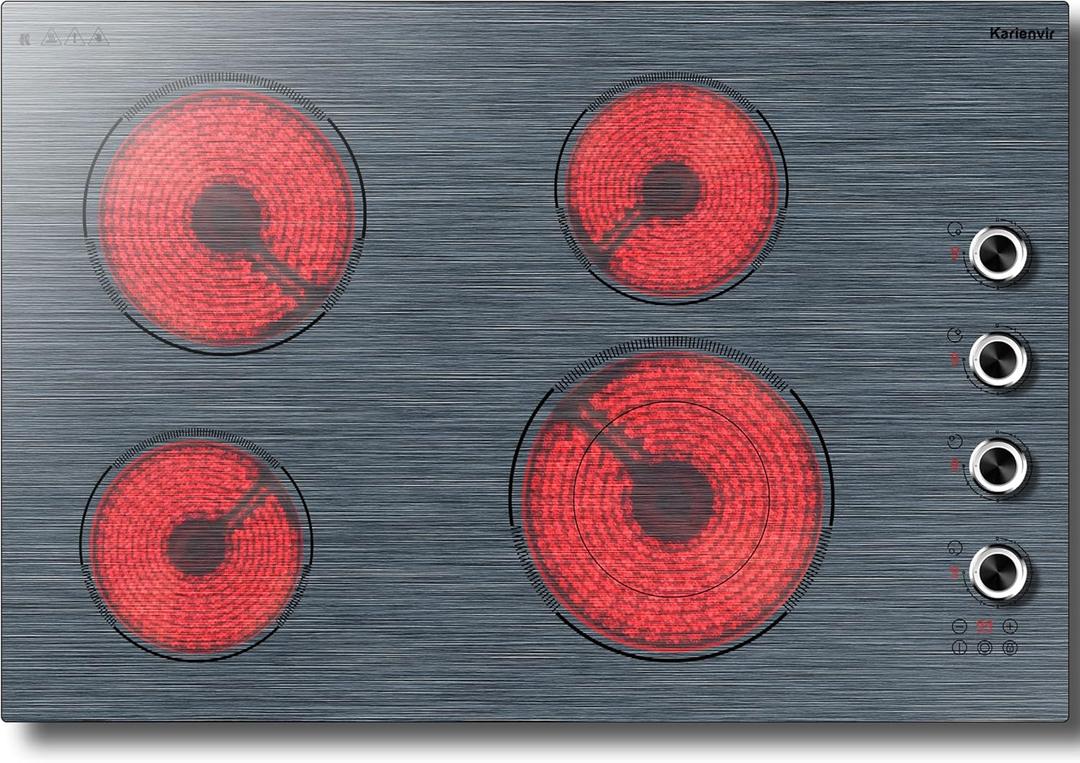 Electric Cooktop 30 Inch, 4 Burner Electric Stove 6700W, Brushed Pattern, 9 Power Lecels, 220V-240V Built-in Electrical Cooktop, Knob Control Cooktops with Safe Lock, Timer