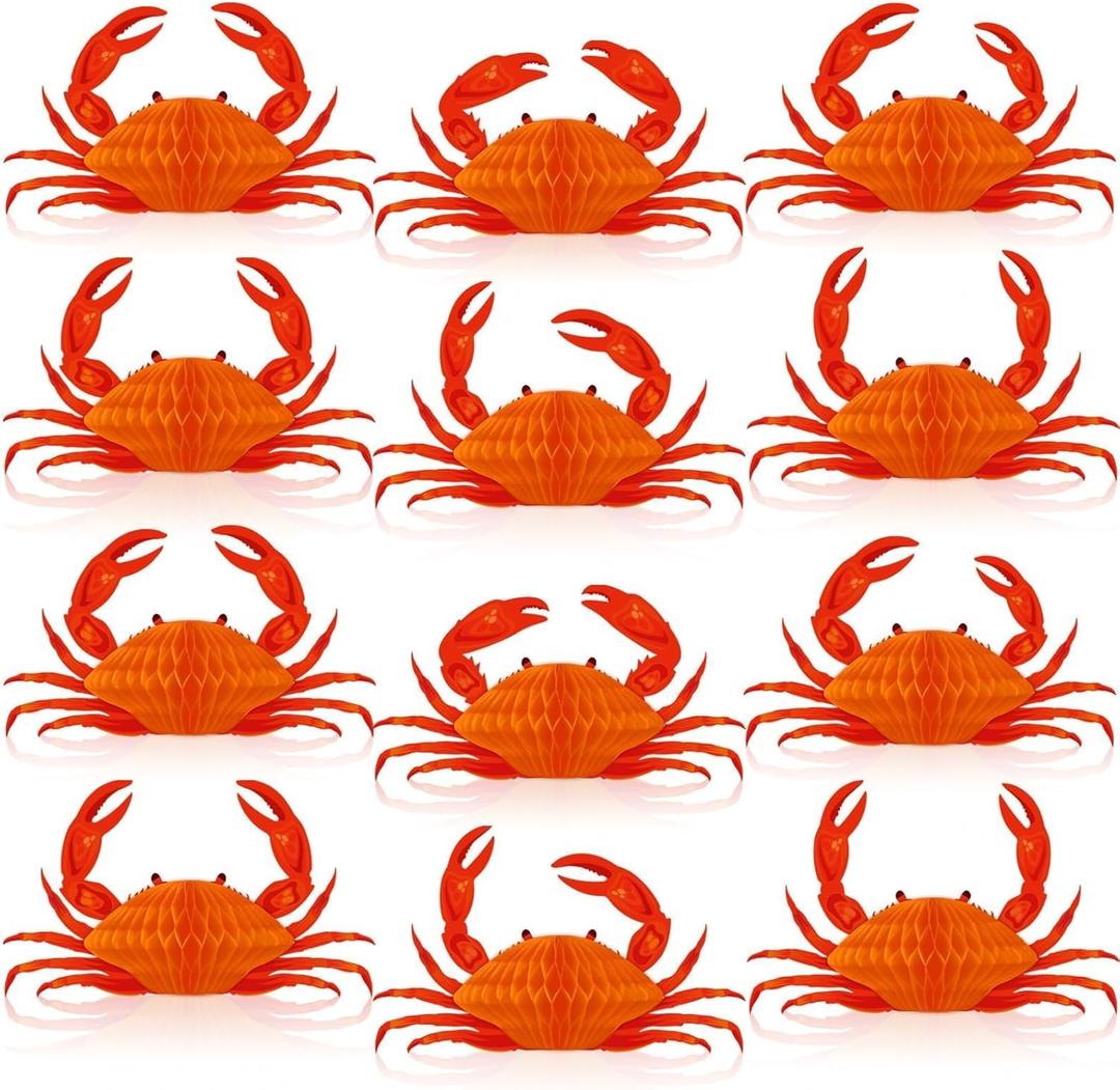 12Pcs Crab Party Decorations Crab Lobster Honeycomb Centerpiece Lobster Decor for Table Summer Sea Animal Beach Baby Shower Birthday Party Supplies