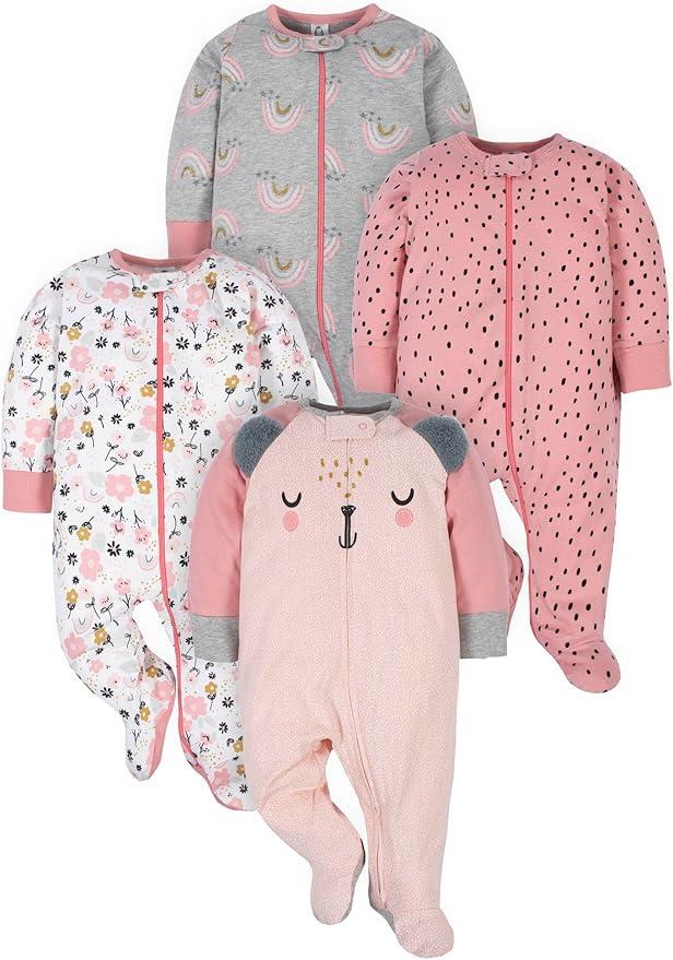 Gerber baby-girls 4 Pack Sleep N' Play Footie, 0-6