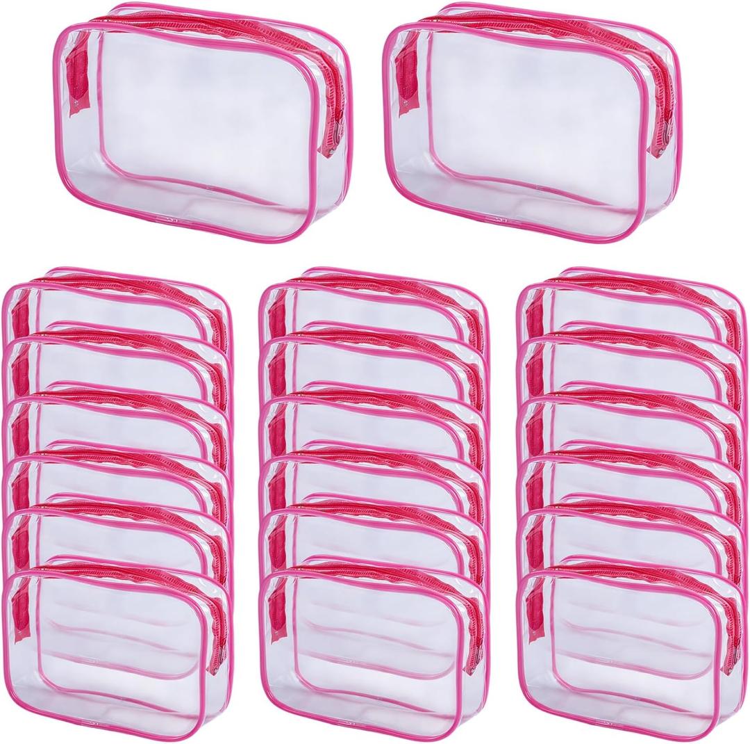 20 Pack 7.1in*2.17in*4.5in Red Clear Cosmetic BagsPlastic Transparent Makeup Bag with Zipper, Portable Makeup Bag Waterproof Toiletry Bags, Travel Organizer for Men and Women