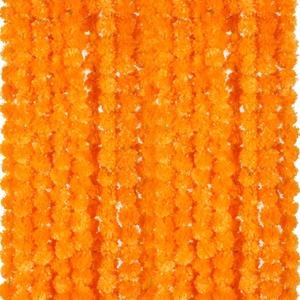 Giegxin 15 Pack Marigold Garland for Decoration 5 ft Long Strands Faux Artificial Marigold Flowers for Dia De Los Muertos Diwali Indian Wedding Party Decorations(Light Orange)