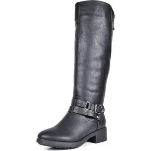 DREAM PAIRS Women's Knee High Boots, Buckle Riding Boots, Size 8, Black, UNCLE
