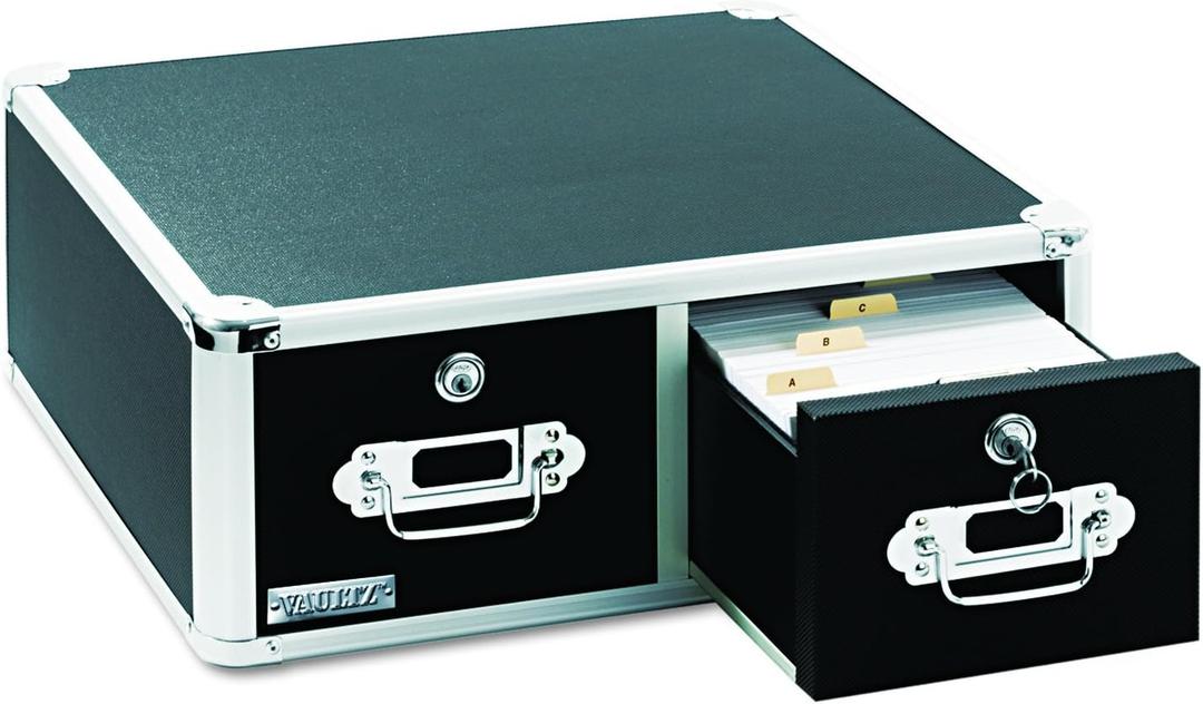 Vaultz Locking 4 x 6 Index Card Cabinet, Double Drawer, Black (VZ01395)