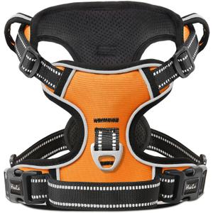 HEELE Dog Harness, No Pull Adjustable Padded Reflective Harness for Small Medium Large Dogs with Handle for Walking Training, Orange, L