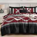 Anibedding Burgundy Comforter Set Queen Size, 8 Pieces Striped Bed in a Bag, Patchwork Comforter with Sheets Set Soft Microfiber Boho Bedding Sets(90"x90")