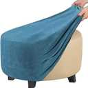 Round Ottoman Cover, Velvet Plush Ottoman Slipcover, Stretch Footstool Furniture Protector, Footrest Folding Storage Stool Covers with Elastic Bottom (Peacock Blue,L)
