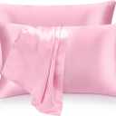 2 Pack Satin Pillow Cases, Similar to Silk Pillowcases Standard Set of 2, Health, Smooth, Beauty Sleep, Soft Breathable Cooling Satin Pillow Covers for Women Menn (Pink)