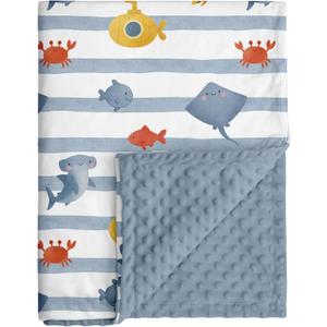 Baby Minky Blanket for Boys Girl, Super Soft Newborn Nursery Blanket with Double Layer Dotted Backing, 30x40 Cozy Printed Bed Throw Blanket, Undersea World (Blue Ocean)