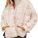 Watashi Women Quilted Puffer Jacket Lightweight Down Coat Long Sleeve Full Zipper Oversized Packable Short Puffer Jackets L