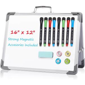 Small Dry Erase White Board - TSJ OFFICE 12" x 16" Mini Easel Desktop Double Sided Whiteboard, Portable Magnetic Board on Table Top with Holder for Drawing, Teacher Instruction, Memo Board (Gray)