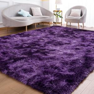 Fluffy Rug for Bedroom Living Room, 5x7 Purple Area Rugs, Faux Fur Shag Modern Carpet Ultra Soft Girls Boys Room Home Decor, Tie-Dyed