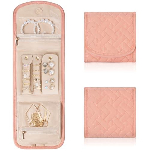 LASUK Travel Jewelry Holder Organizer Case, Foldable Jewelry Storage Bag for Necklaces Rings Earrings Bracelets, Small, Pink