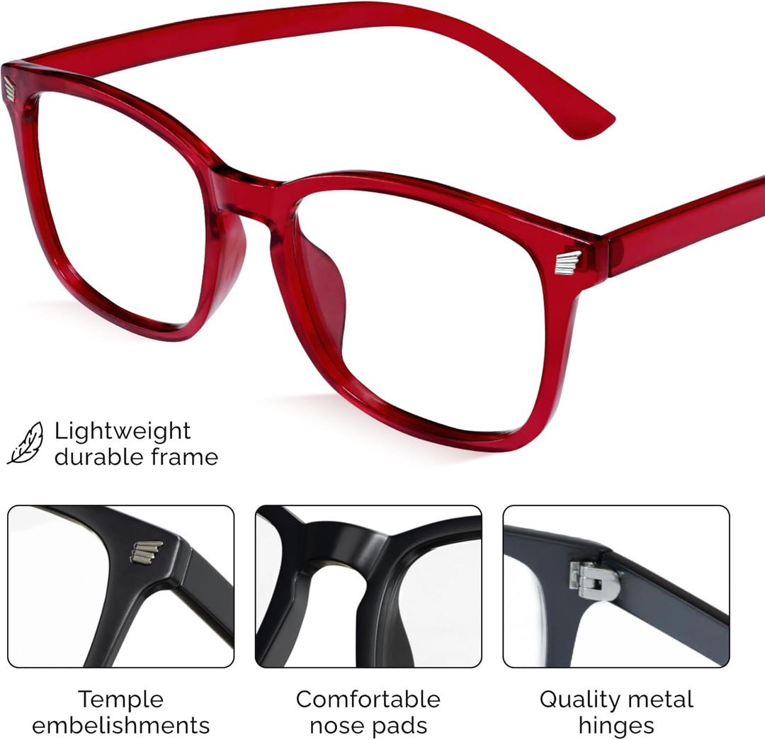 livho High Tech Blue Light Glasses - Advanced Blue Light Blocking Computer Glasses - Screen Fatigue & UV Protection, Red