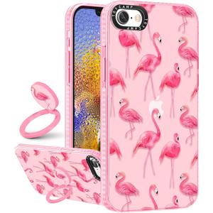 Toycamp for iPhone 6/6S/7/8/SE(2020/2022) Case for Women, Cute Flamingo Cartoon Design Girls Teens Girly Print Case with Ring Kickstand Cover for iPhone 6/6S/7/8/SE, 4.7 inch