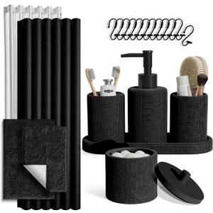 Clara Clark Black Bathroom Set - Bathroom Sets with Shower Curtain and Rugs, 21PC Bathroom Accessory Set, Shower Curtain Set with Soap Dispenser & Toothbrush Holder