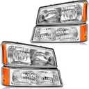 Headlights Assembly for 2003-2006 Chevy Silverado 1500 2500 3500, 07 Chevy Silverado Classic Headlights Headlamp w/Bumper Lights Pair Driver Passenger Side, Chrome Housing Amber Corner Clear Lens
