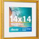 Vintage 14x14 Picture Frame, Antique Gold Photo Frames with Plexiglass Front,Ornate Square 14x14 Frame Display 10x10 with Mat or 14 x 14 Picture Frame Without, Wall Décor,1 Pack,Gold