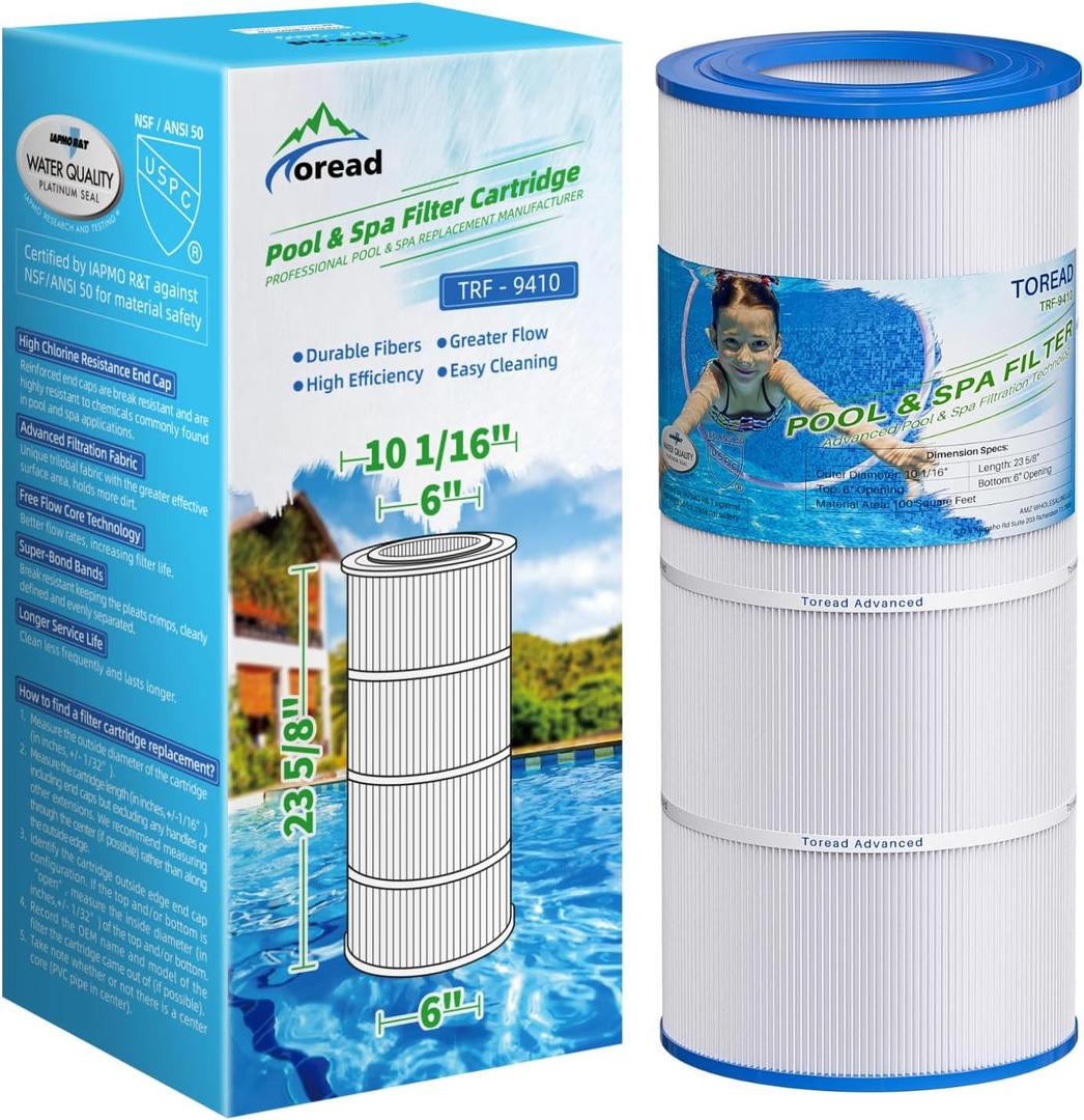 TOREAD Replacement for Pool Filter Pentair CC100, CCRP100, PAP100, PAP100-4, Ultral-C3, Unicel C-9410, R173215, Filbur FC-0686, 59054200, 160316, 160354, SP100 Predator 100, 100 sq. ft. Cartridge